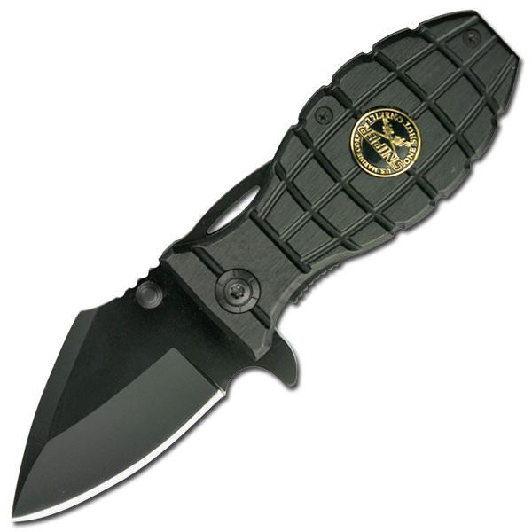All Black Sniper Grenade Handle Rescue Folder Spring Assist Knife - Tophatter's Army Products & Self Defense Collectible Weapons - Tophatter Daily Deals